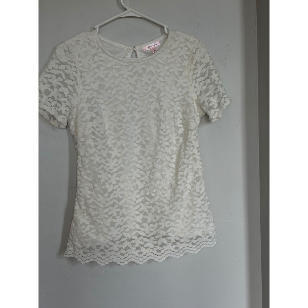 Teddi Rose Womens White Floral Lace Short Sleeve Keyhole Back Top 1849315 S